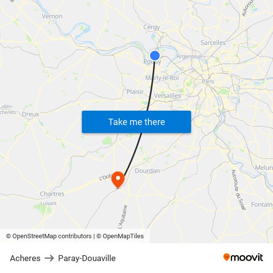 Acheres to Paray-Douaville map