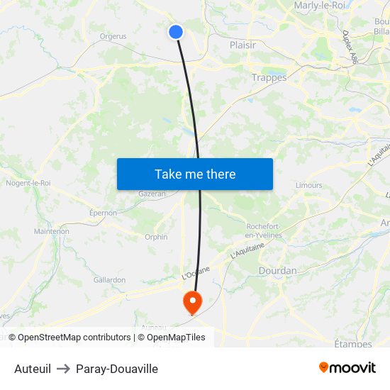Auteuil to Paray-Douaville map