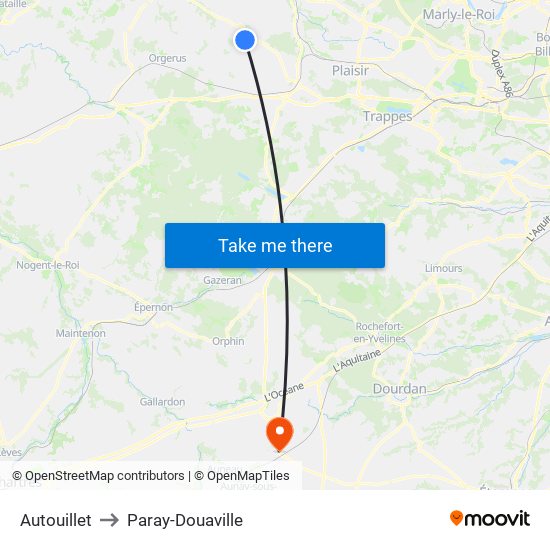 Autouillet to Paray-Douaville map