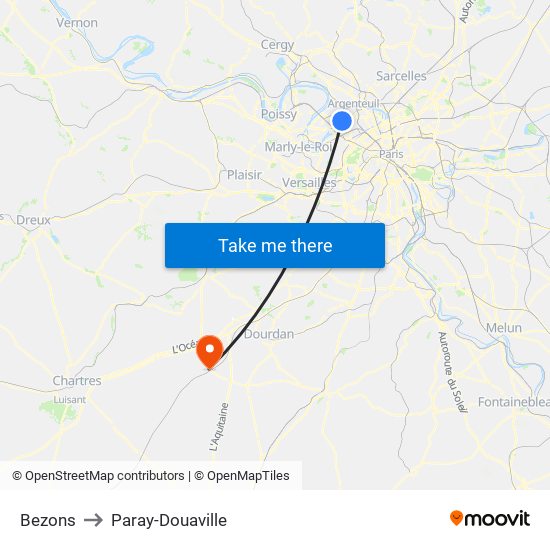Bezons to Paray-Douaville map