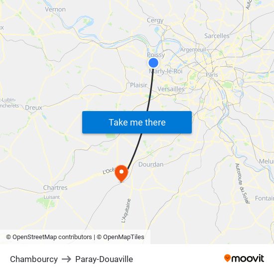 Chambourcy to Paray-Douaville map