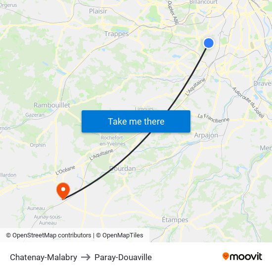 Chatenay-Malabry to Paray-Douaville map