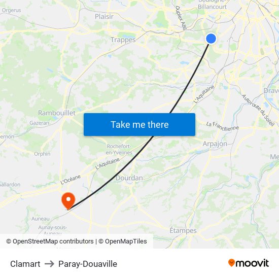 Clamart to Paray-Douaville map