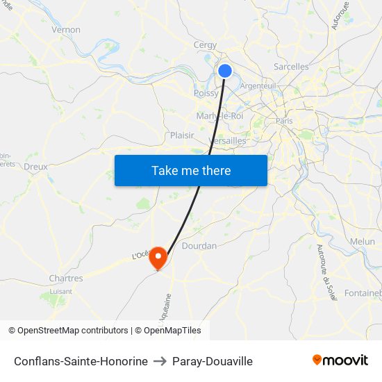 Conflans-Sainte-Honorine to Paray-Douaville map