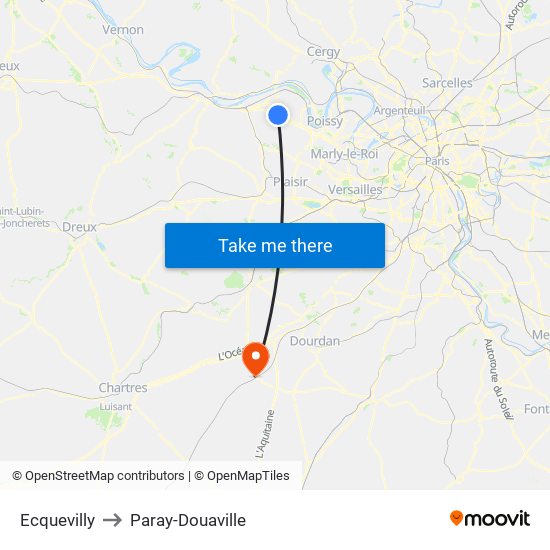 Ecquevilly to Paray-Douaville map
