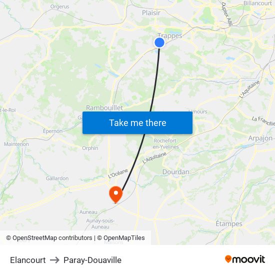 Elancourt to Paray-Douaville map