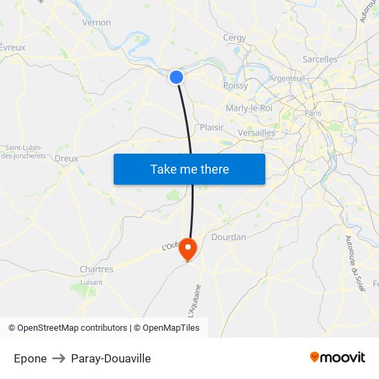 Epone to Paray-Douaville map