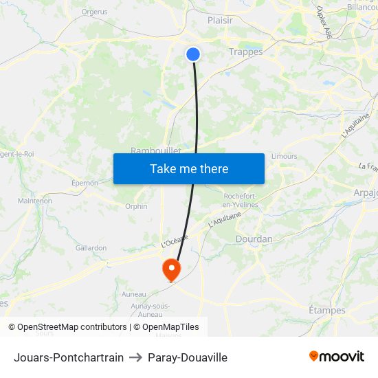 Jouars-Pontchartrain to Paray-Douaville map