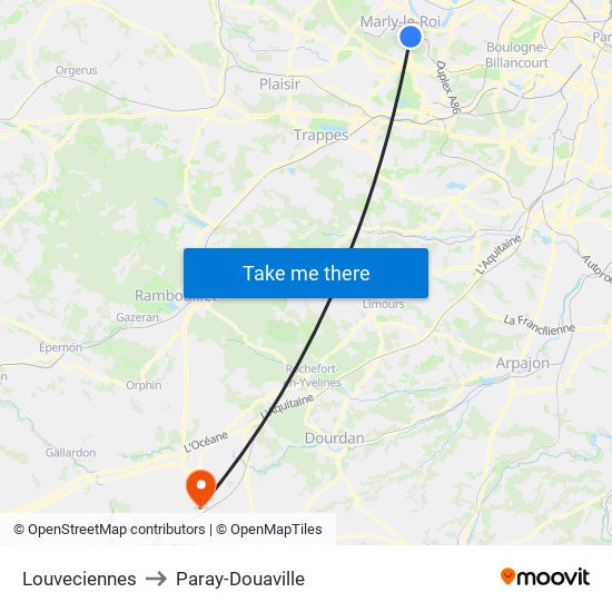Louveciennes to Paray-Douaville map