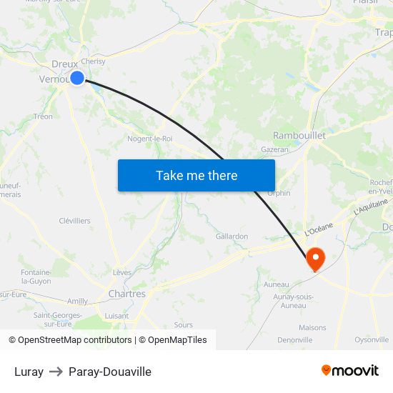 Luray to Paray-Douaville map