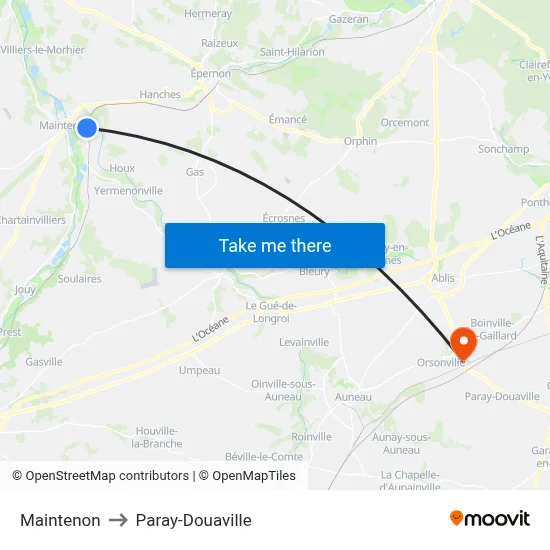 Maintenon to Paray-Douaville map