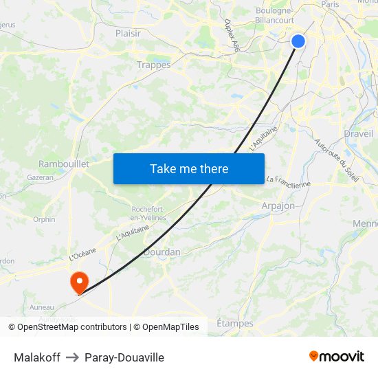 Malakoff to Paray-Douaville map