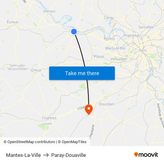 Mantes-La-Ville to Paray-Douaville map