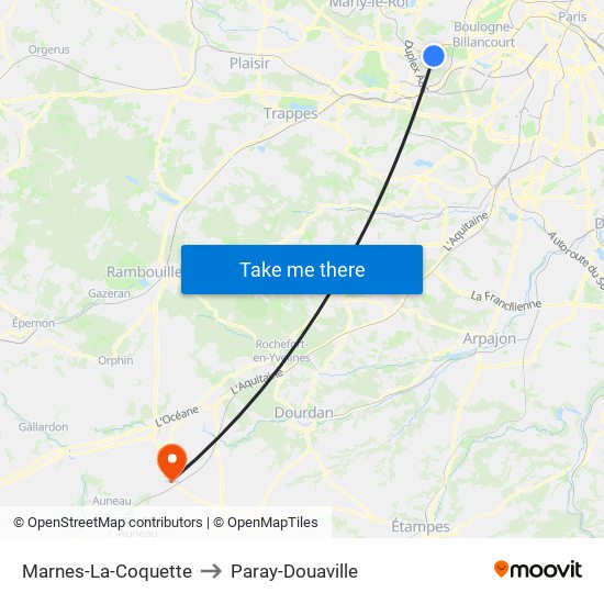 Marnes-La-Coquette to Paray-Douaville map