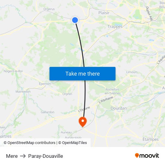 Mere to Paray-Douaville map