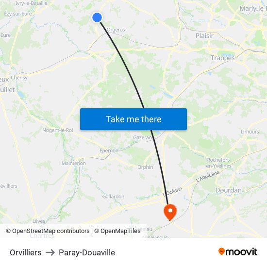 Orvilliers to Paray-Douaville map