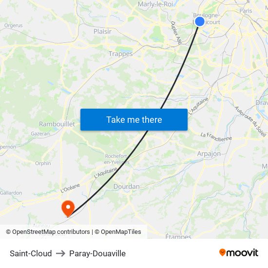 Saint-Cloud to Paray-Douaville map