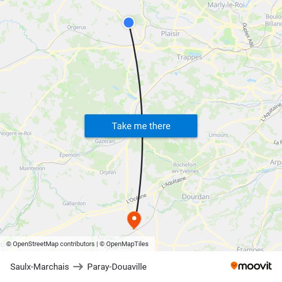 Saulx-Marchais to Paray-Douaville map