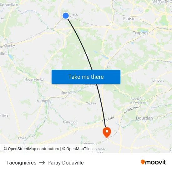 Tacoignieres to Paray-Douaville map