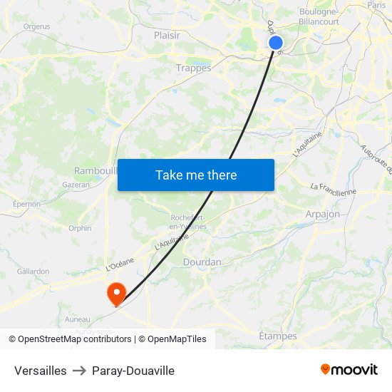 Versailles to Paray-Douaville map