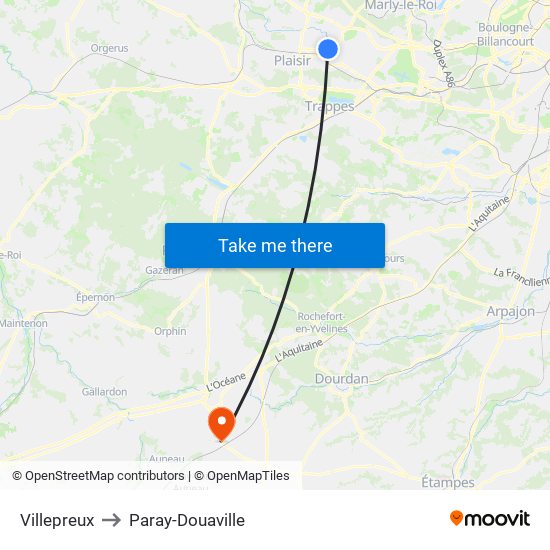 Villepreux to Paray-Douaville map