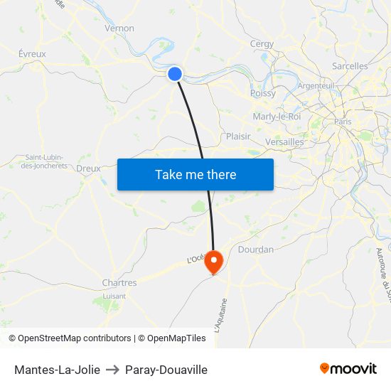 Mantes-La-Jolie to Paray-Douaville map