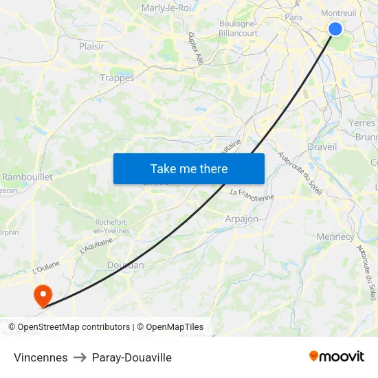 Vincennes to Paray-Douaville map