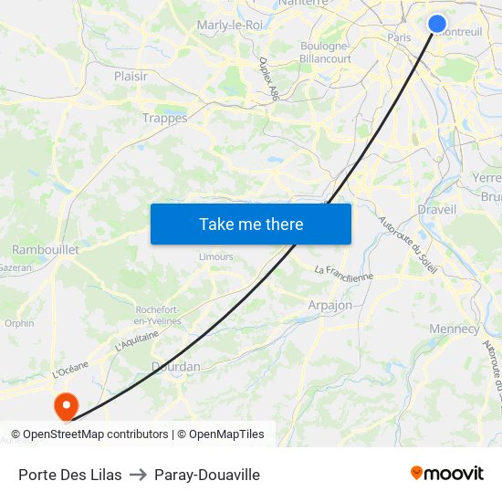 Porte Des Lilas to Paray-Douaville map