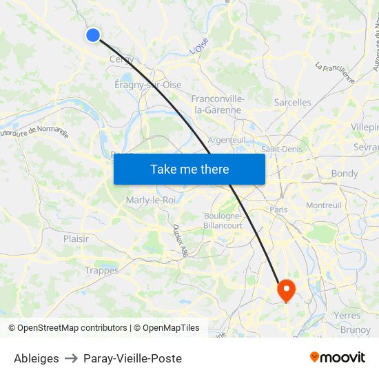 Ableiges to Paray-Vieille-Poste map