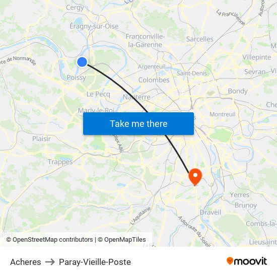 Acheres to Paray-Vieille-Poste map