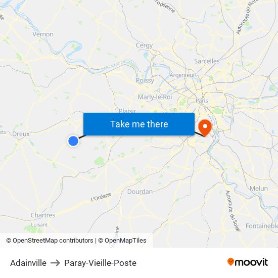 Adainville to Paray-Vieille-Poste map