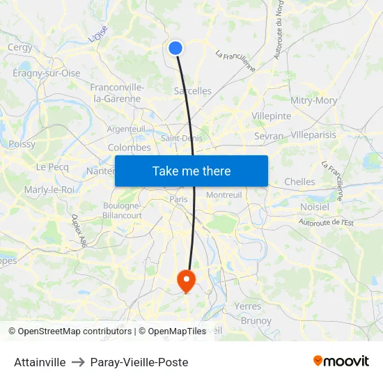 Attainville to Paray-Vieille-Poste map