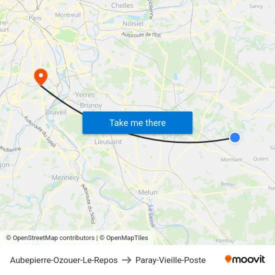 Aubepierre-Ozouer-Le-Repos to Paray-Vieille-Poste map