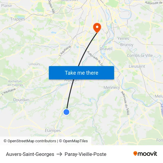 Auvers-Saint-Georges to Paray-Vieille-Poste map