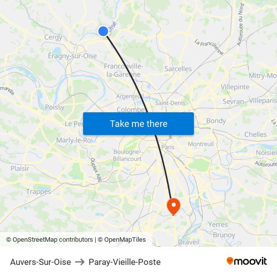 Auvers-Sur-Oise to Paray-Vieille-Poste map