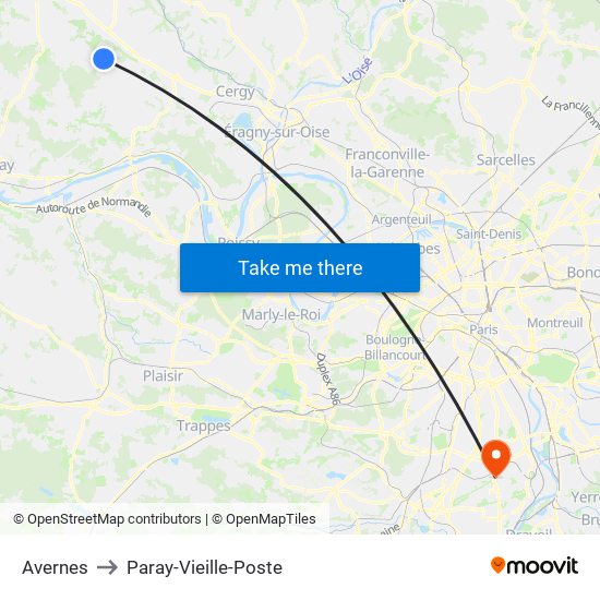 Avernes to Paray-Vieille-Poste map