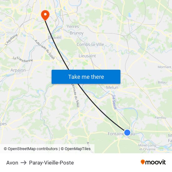 Avon to Paray-Vieille-Poste map