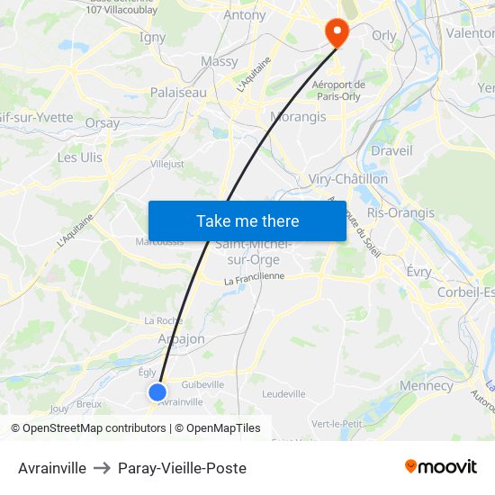 Avrainville to Paray-Vieille-Poste map