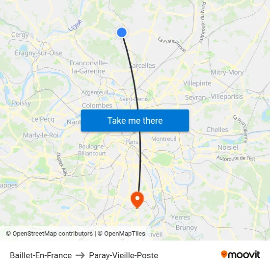 Baillet-En-France to Paray-Vieille-Poste map