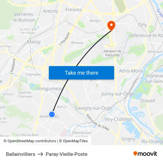 Ballainvilliers to Paray-Vieille-Poste map