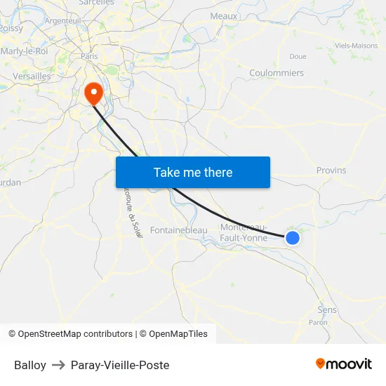 Balloy to Paray-Vieille-Poste map