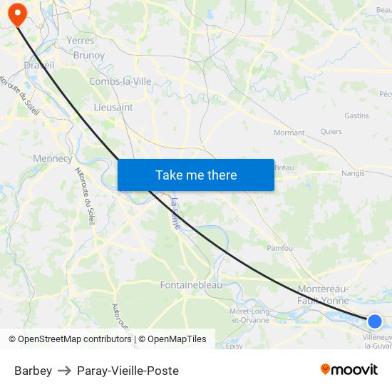 Barbey to Paray-Vieille-Poste map