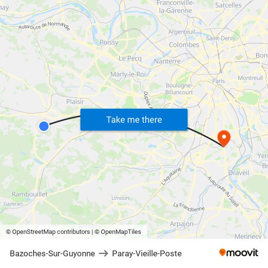 Bazoches-Sur-Guyonne to Paray-Vieille-Poste map
