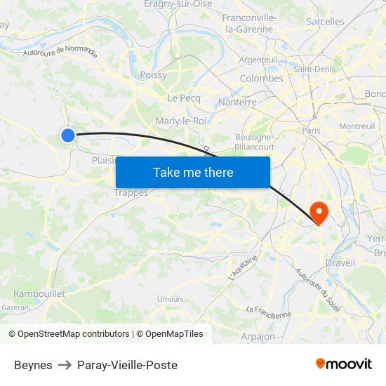 Beynes to Paray-Vieille-Poste map