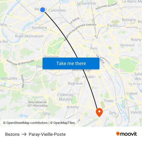 Bezons to Paray-Vieille-Poste map