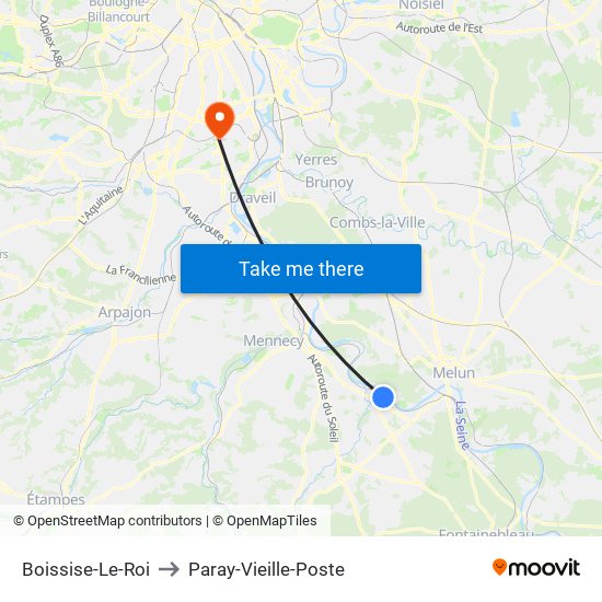 Boissise-Le-Roi to Paray-Vieille-Poste map