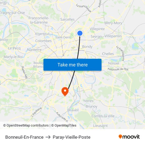 Bonneuil-En-France to Paray-Vieille-Poste map