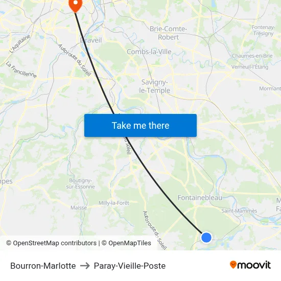 Bourron-Marlotte to Paray-Vieille-Poste map