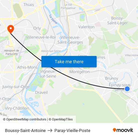 Boussy-Saint-Antoine to Paray-Vieille-Poste map