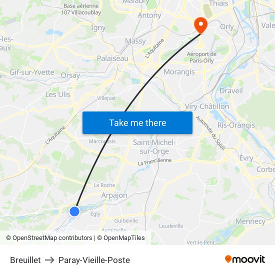 Breuillet to Paray-Vieille-Poste map